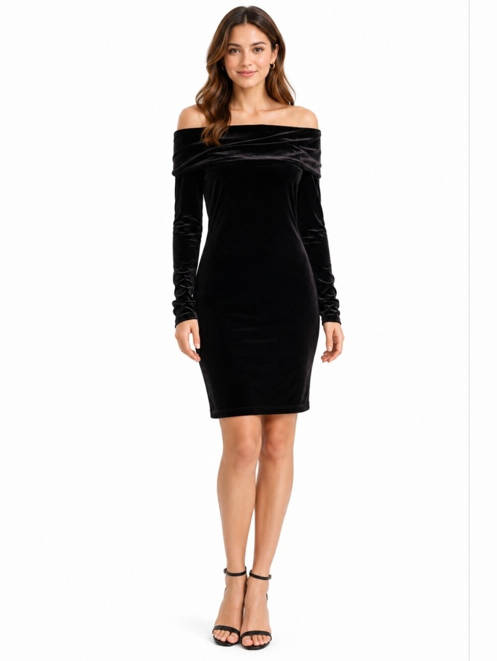 Tres Bien Black Velvet Off-Shoulder Dress